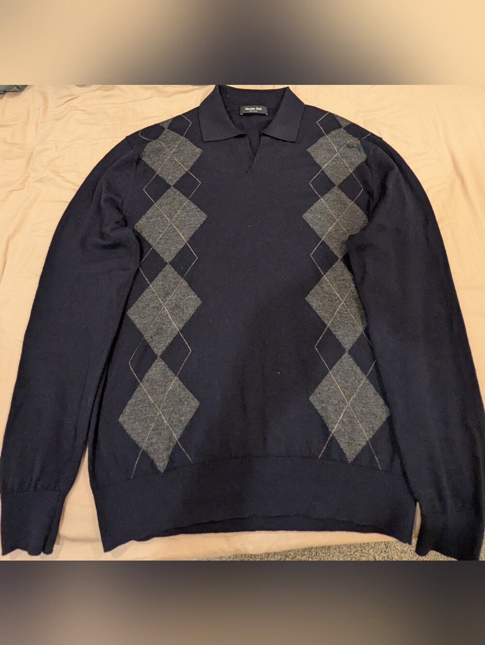 Massimo Dutti Knit wool blend argyle polo sweater